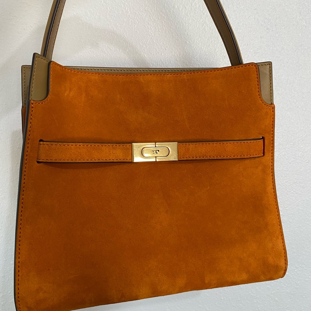 Lee Radziwill Tory Burch Burnt Orange Suede Shoulder Bag with Gold Hardware